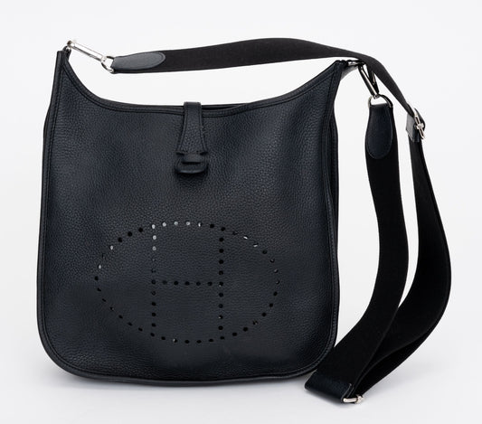 Hermes Pm Clemence Evelyne Bag Black Travel Bag