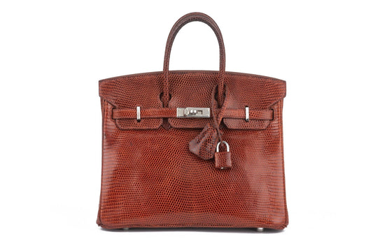 Hermes Birkin Brique Lizard Palladium Handbag Travel Bag