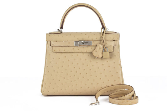 Hermes Kelly Ostrich Parchemin Handbag Travel Bag