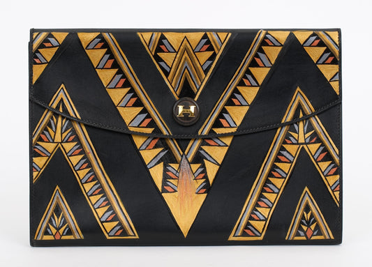 Hermes Box Rio Clutch Hand Painted Black Clutch Bag