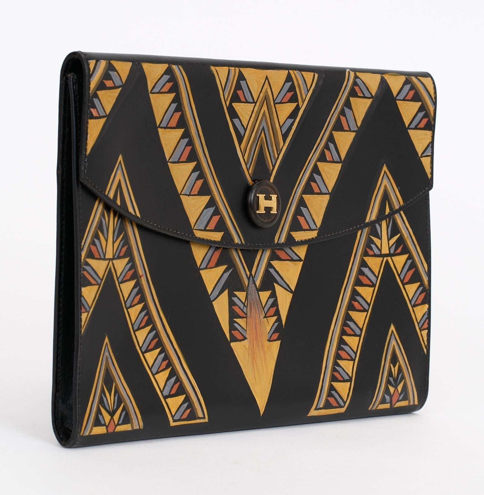 Hermes Box Rio Clutch Hand Painted Black Clutch Bag