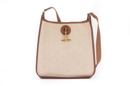Hermes Toile And Vespa Bag Leather Gold Travel Bag