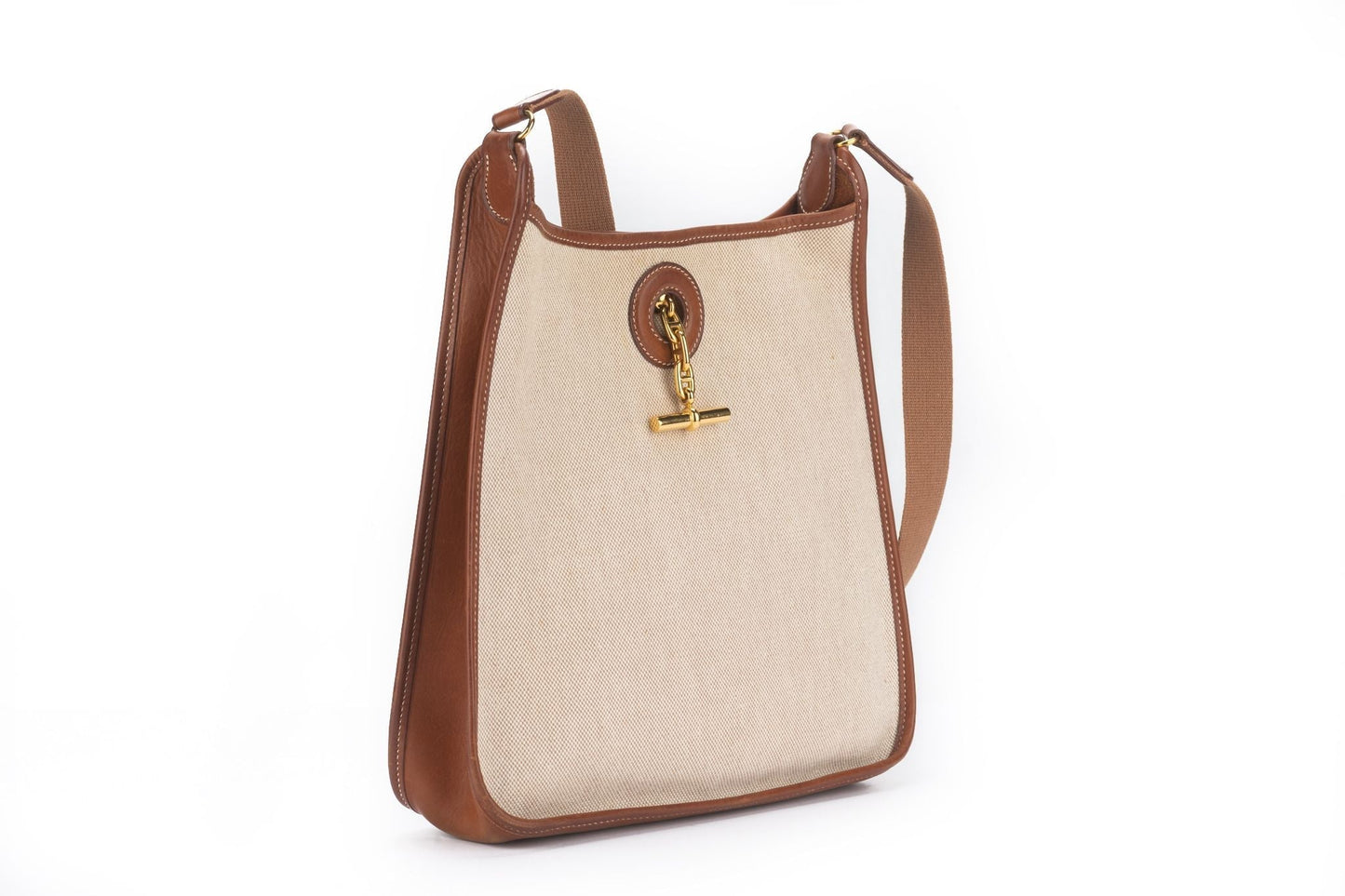 Hermes Toile And Vespa Bag Leather Gold Travel Bag
