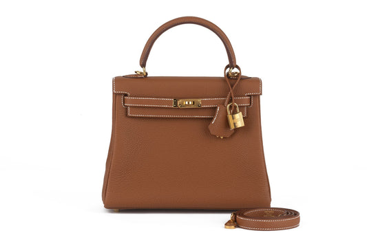 Hermes New Kelly Retournè Togo Handbag Gold Travel Bag