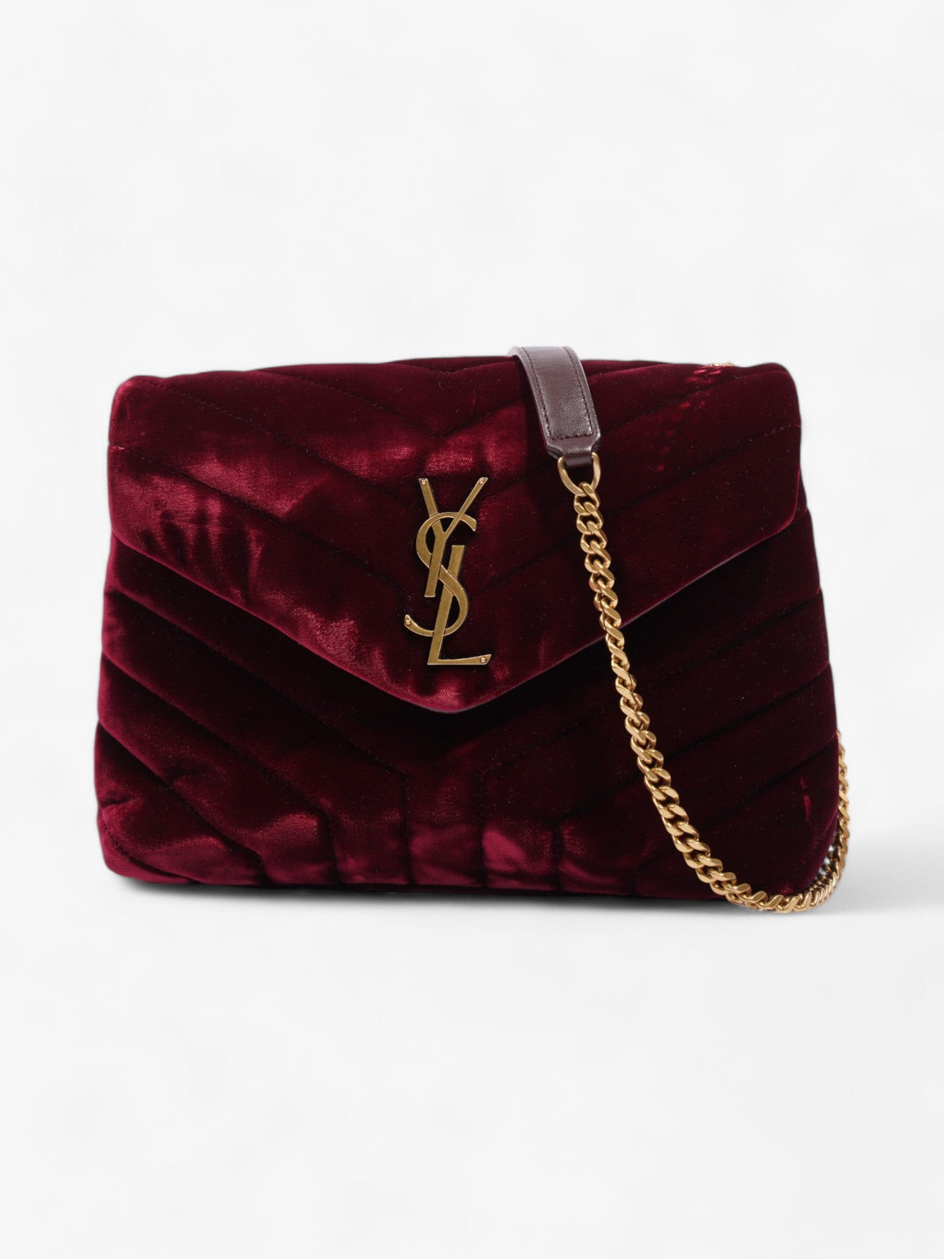 YSL Saint Laurent Lou Lou Burgundy Velvet Shoulder Bag Small