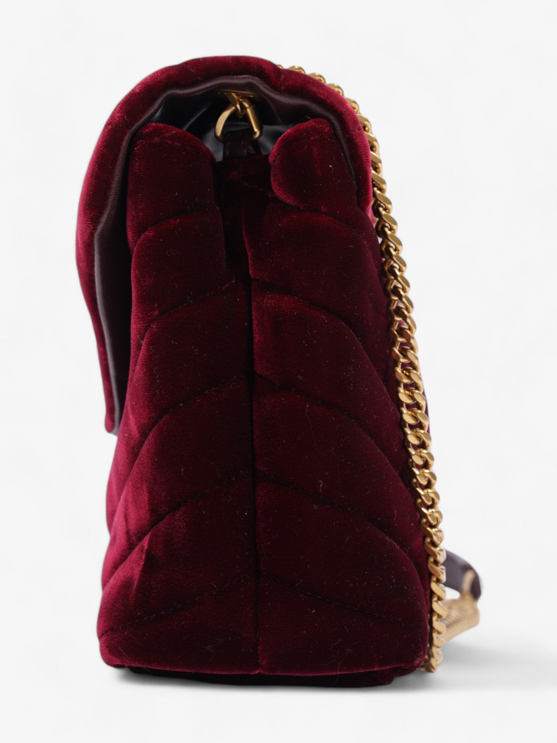 YSL Saint Laurent Lou Lou Burgundy Velvet Shoulder Bag Small