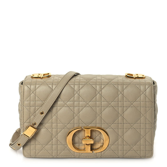 Dior Shoulder Bag Christian Supple Calfskin Cannage Caro Bag Leather Beige Medium