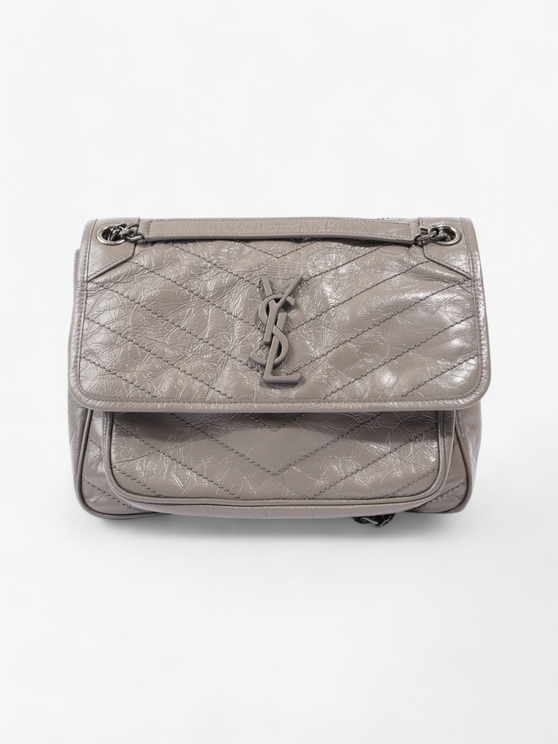 YSL Saint Laurent Niki Grey Calfskin Handbag Leather Gray Medium Travel Bag