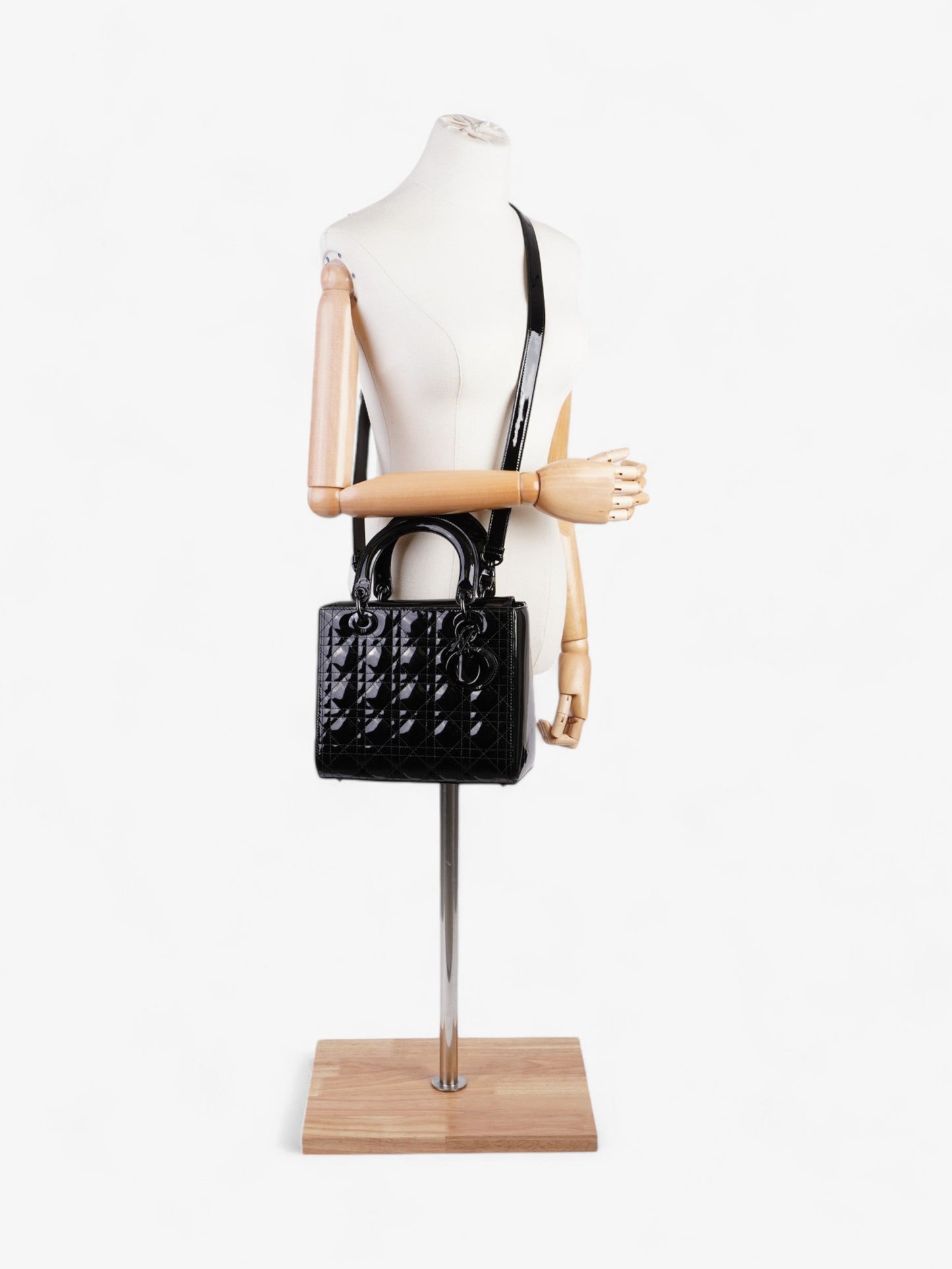 Dior Christian Lady Shoulder Bag Leather Patent Black Leather Medium 1