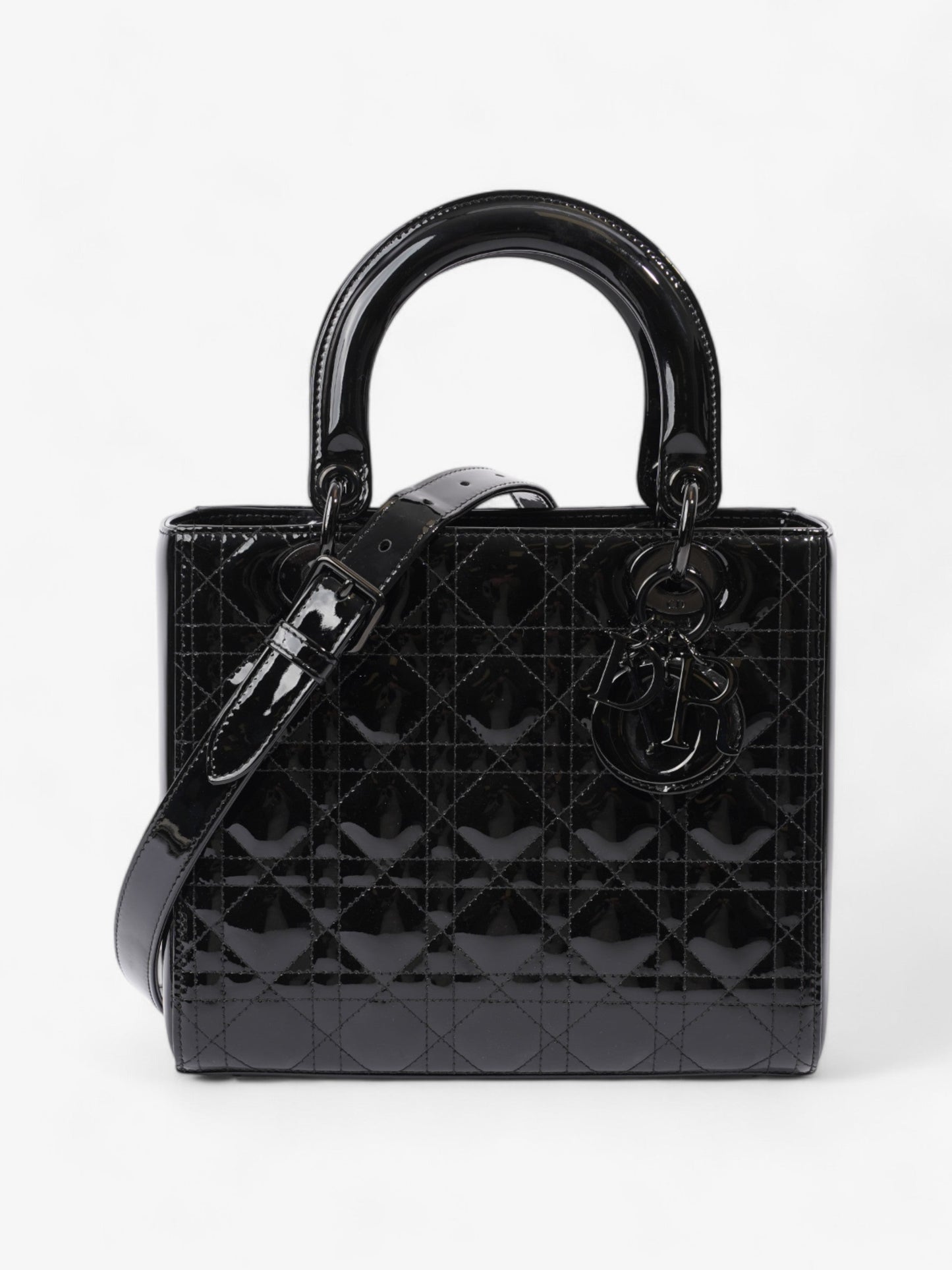 Dior Christian Lady Shoulder Bag Leather Patent Black Leather Medium 1