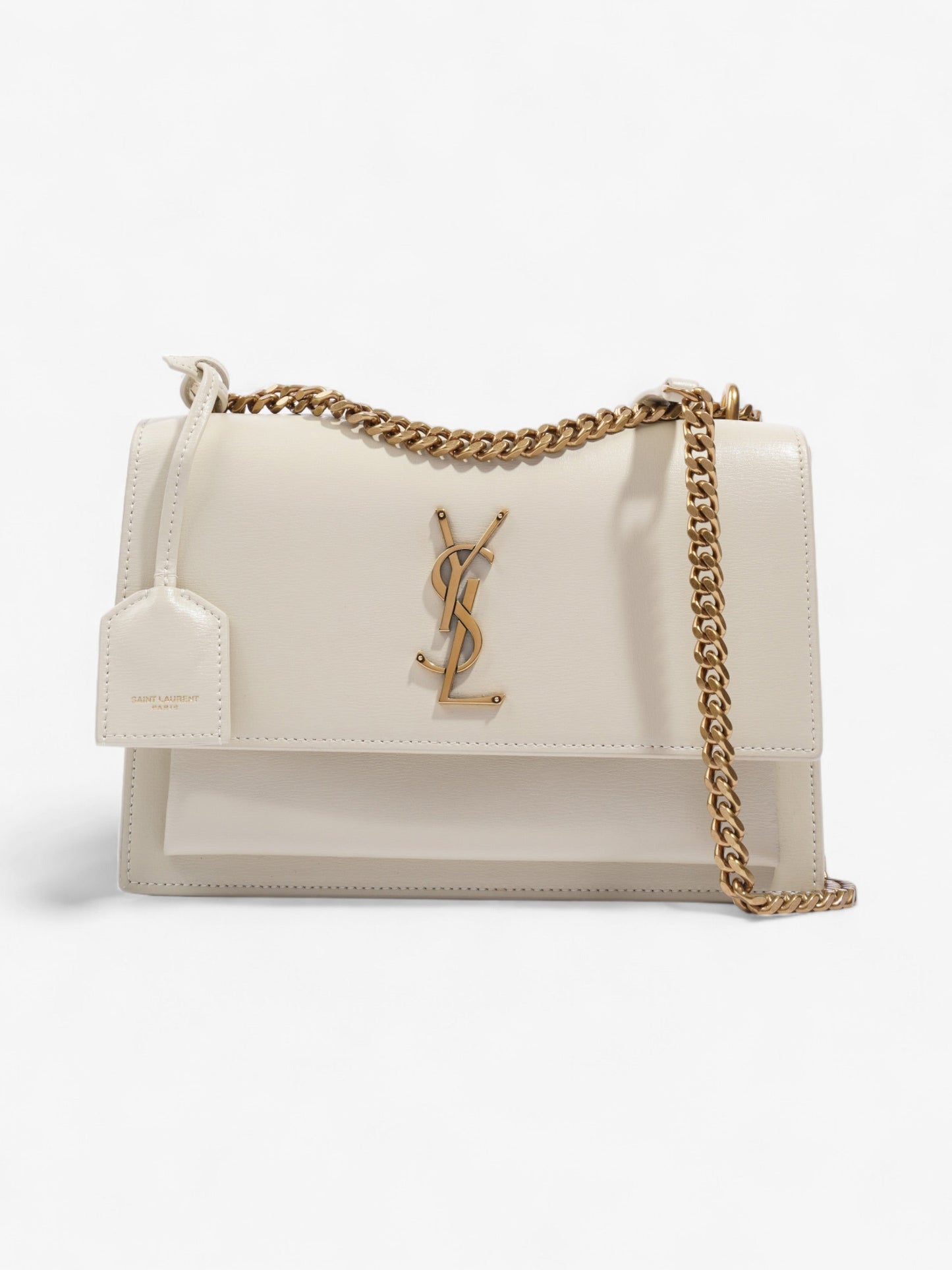YSL Saint Laurent Sunset Crossbody Bag Leather White Medium