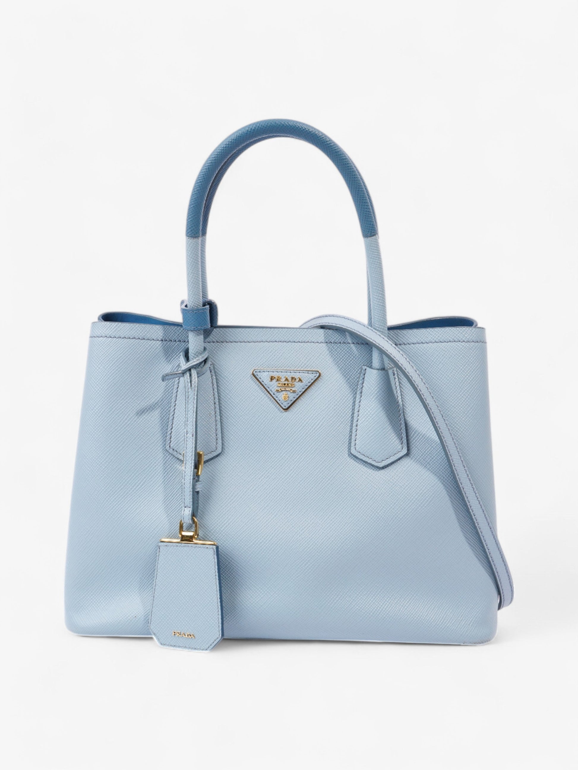 Prada Double Bag Astral Leather Saffiano Blue Shoulder Bag