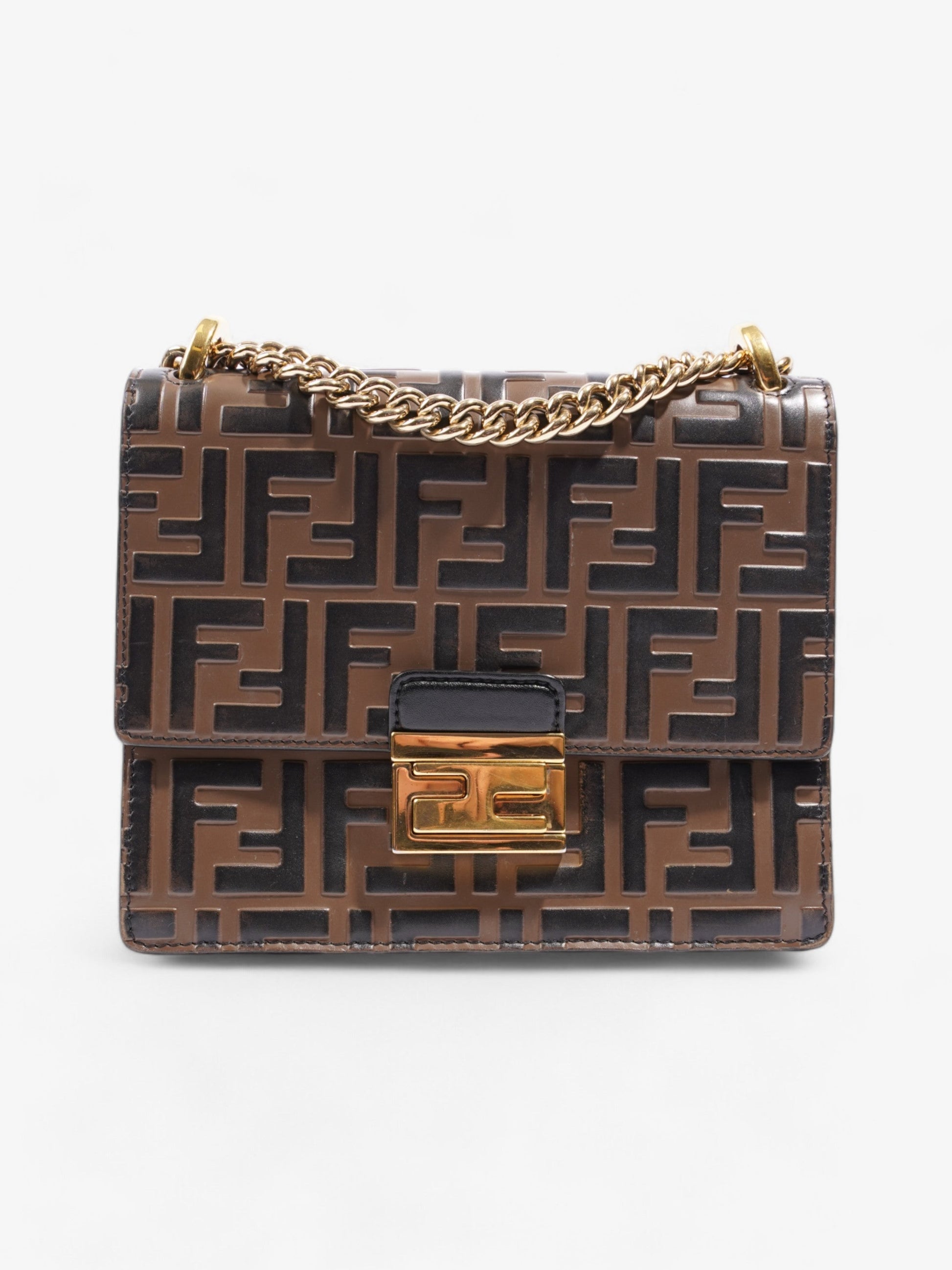 Fendi Kan Tobacco Zucca Shoulder Bag Leather Small Embossed