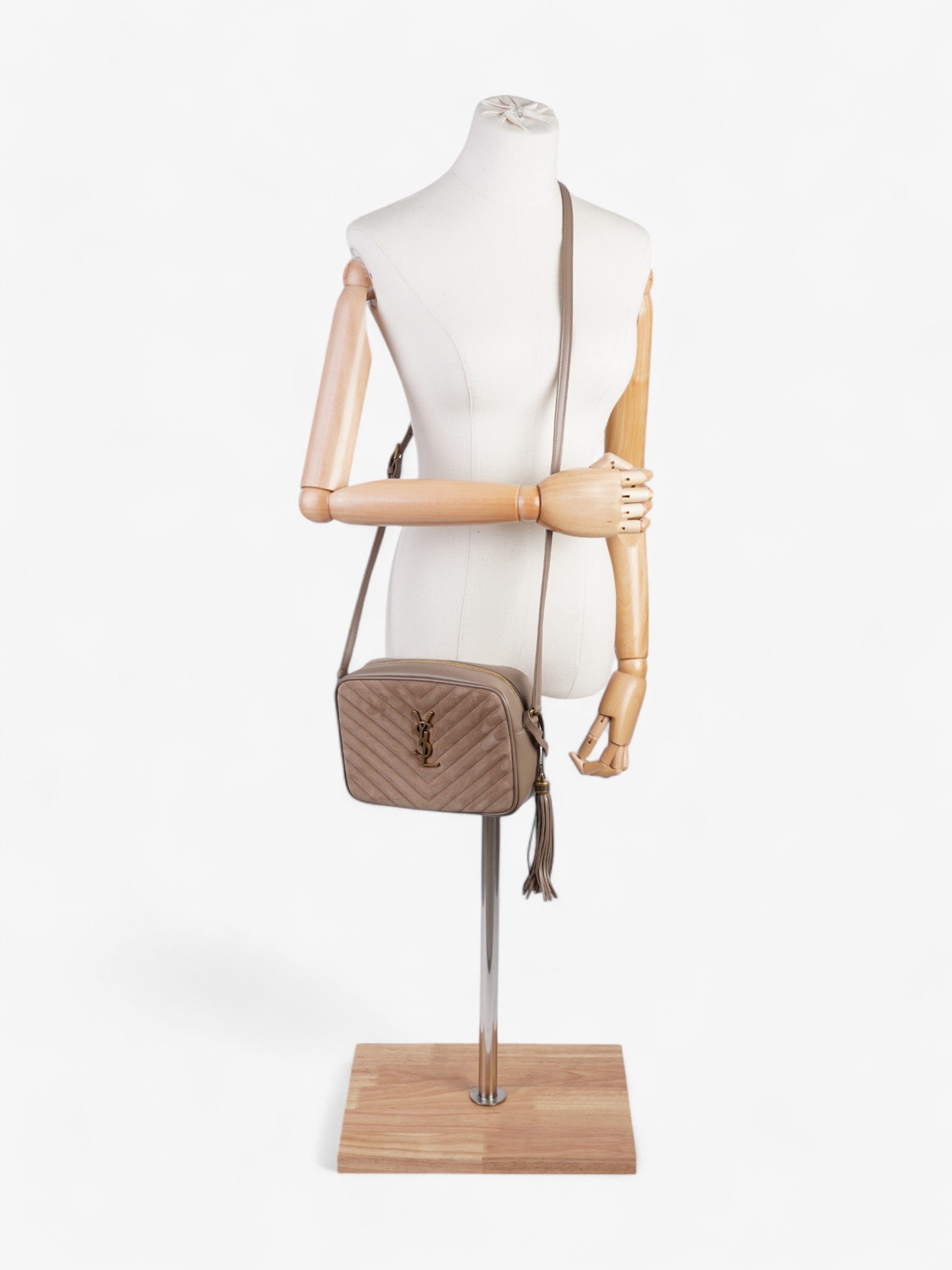 YSL Saint Laurent Lou Camera Bag Taupe Suede Crossbody Bag