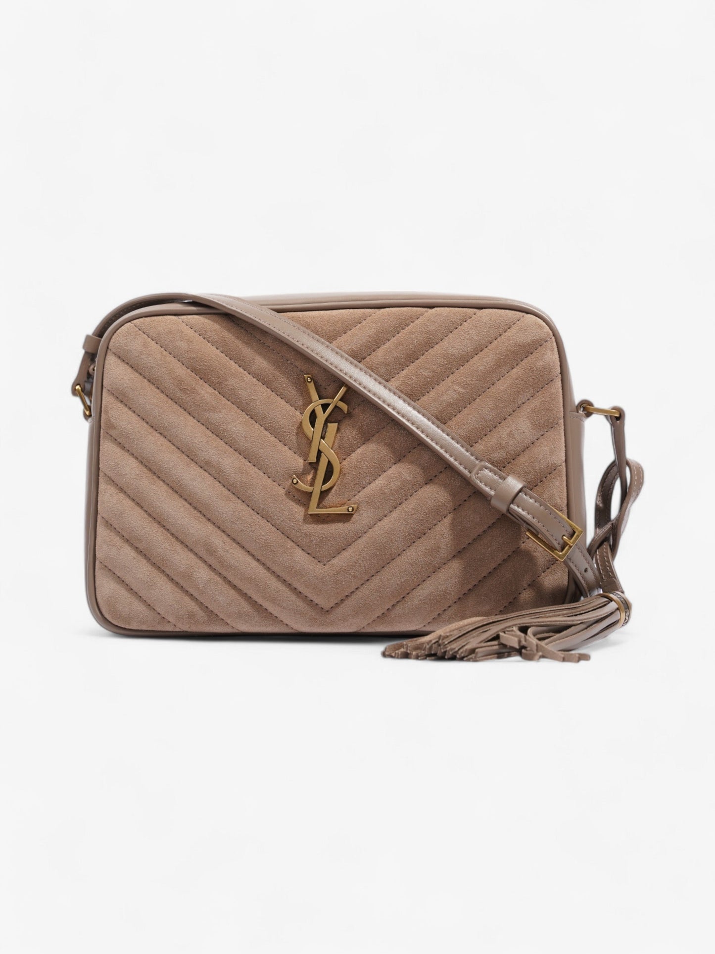 YSL Saint Laurent Lou Camera Bag Taupe Suede Crossbody Bag