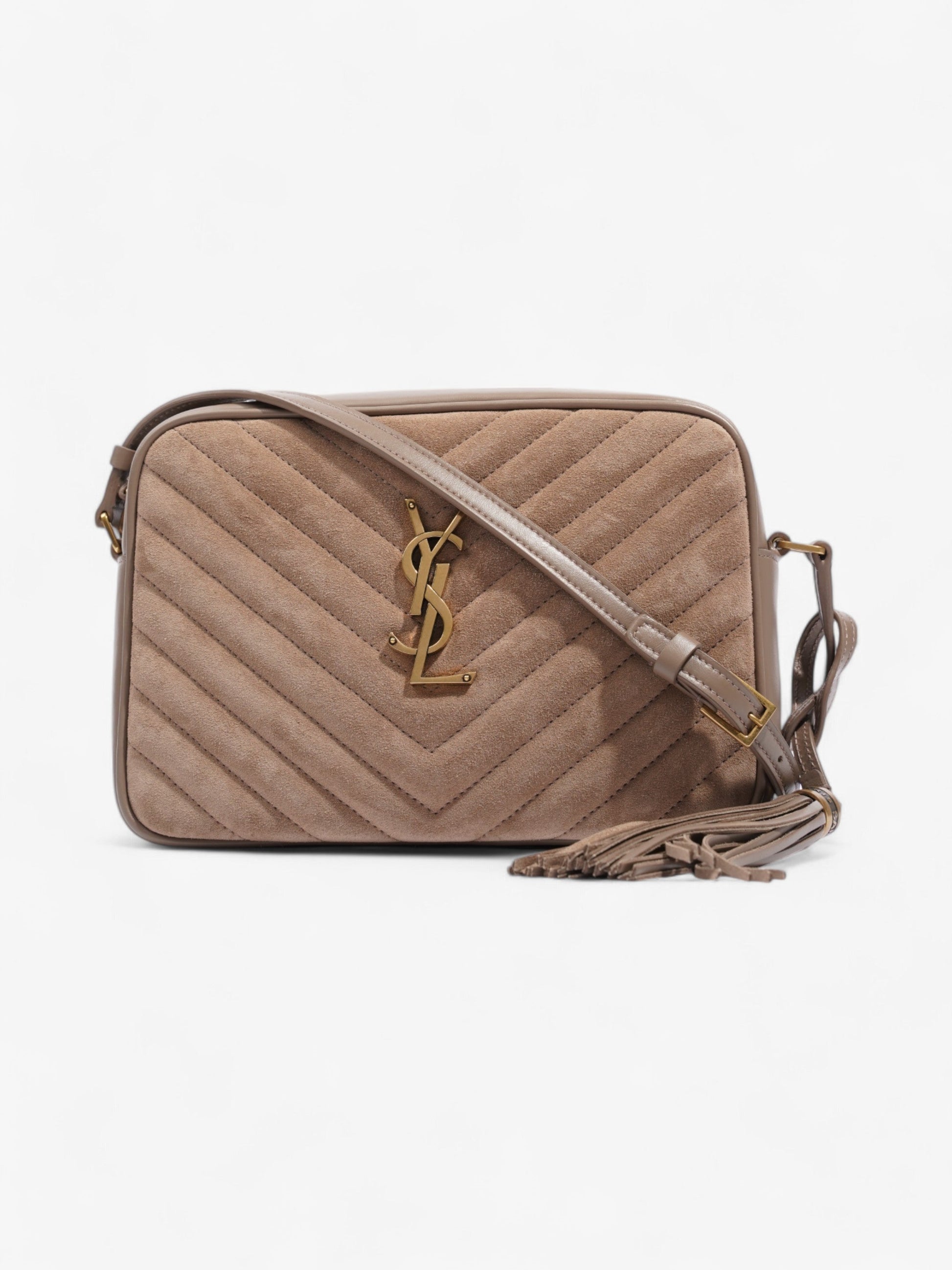 YSL Saint Laurent Lou Camera Bag Taupe Suede Crossbody Bag