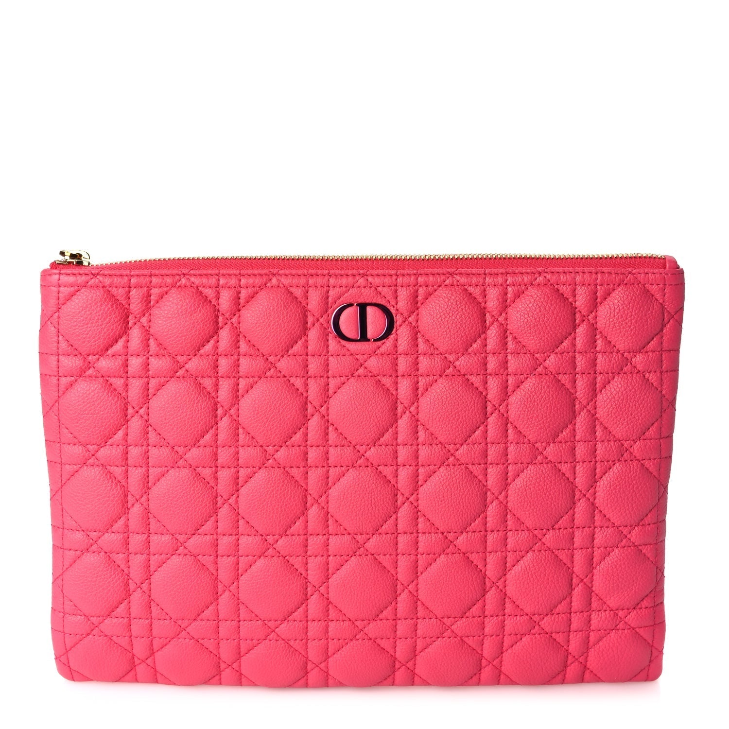 Dior Handbag Christian Supple Calfskin Cannage Caro Daily Pouch Leather Pink Large