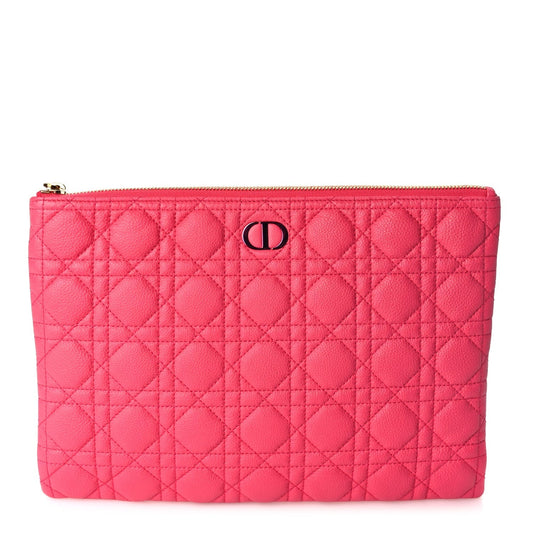 Dior Handbag Christian Supple Calfskin Cannage Caro Daily Pouch Leather Pink Large