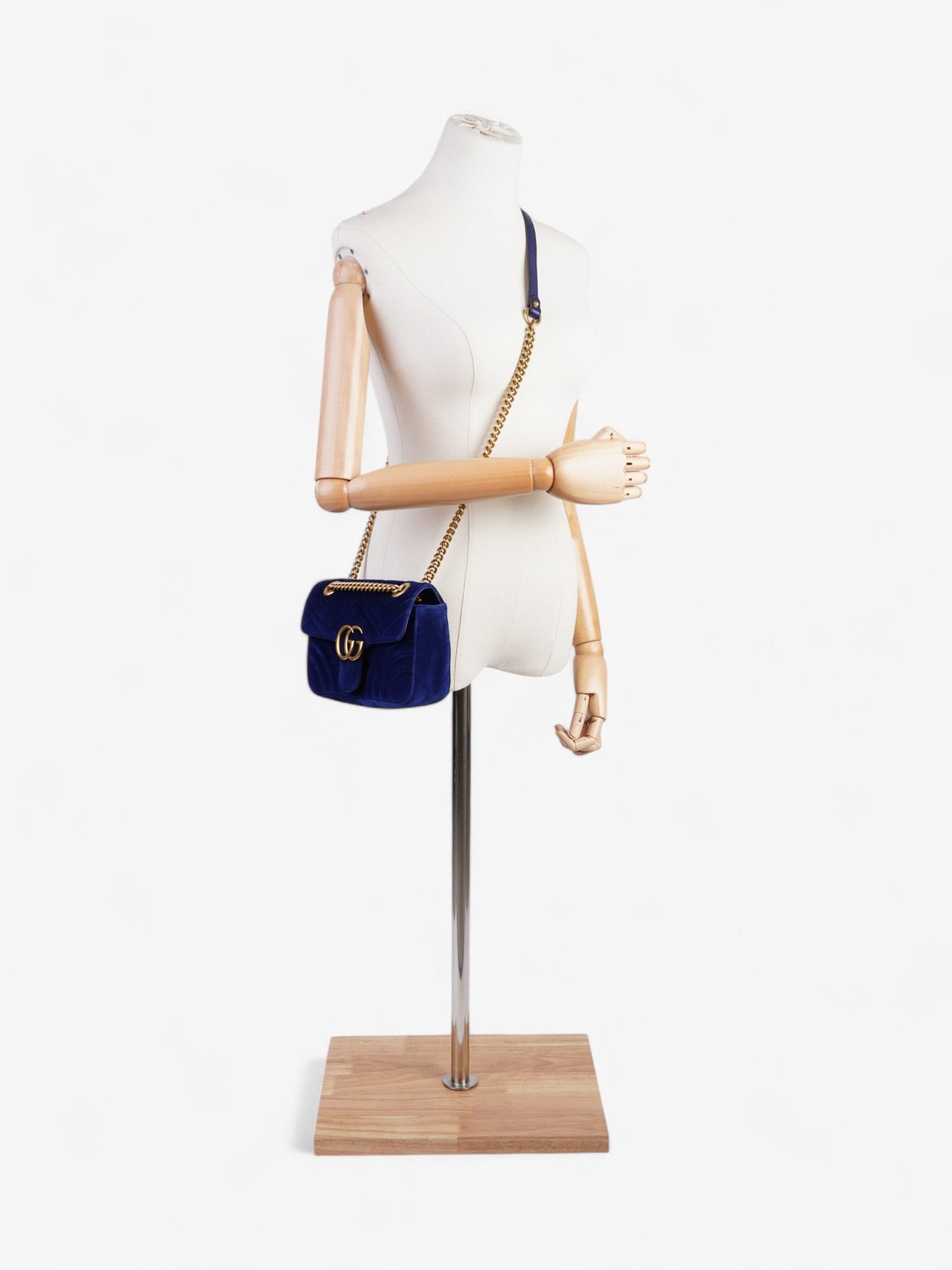 Gucci Marmont Velvet Shoulder Bag Blue Mini