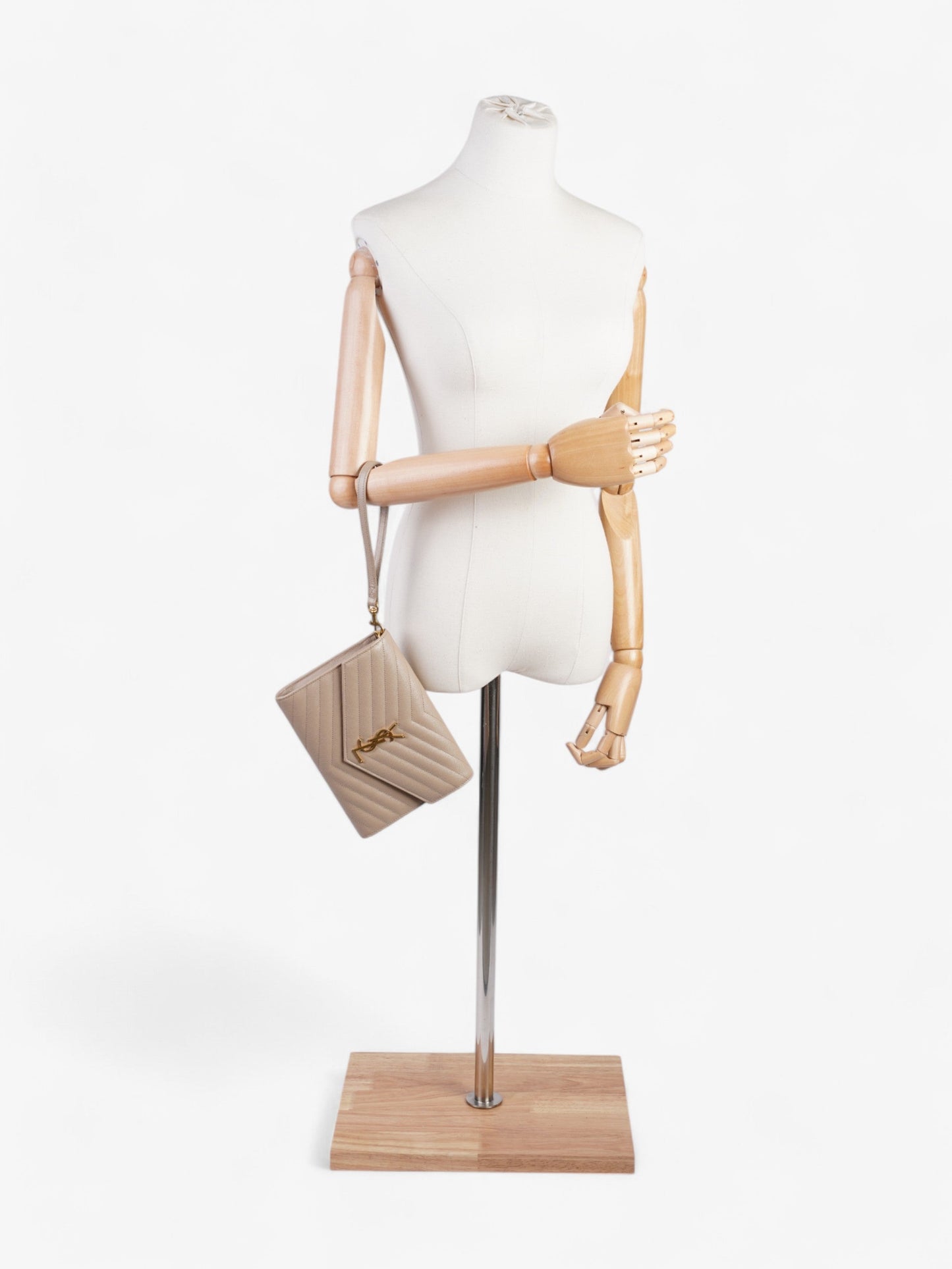 YSL Saint Laurent Cassandre Clutch Bag Leather Matelasse Beige