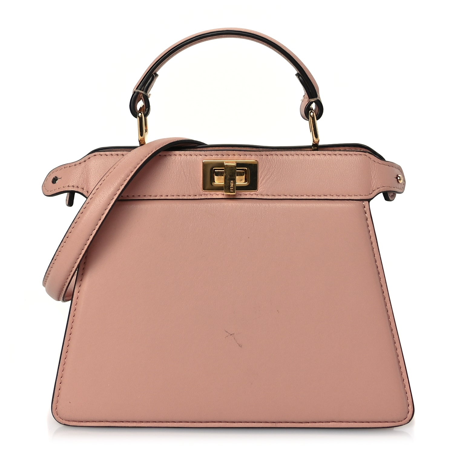 Fendi Handbag Shiny Nappa Petite Peekaboo I SEE U Leather Pink Baby Satchel Bag