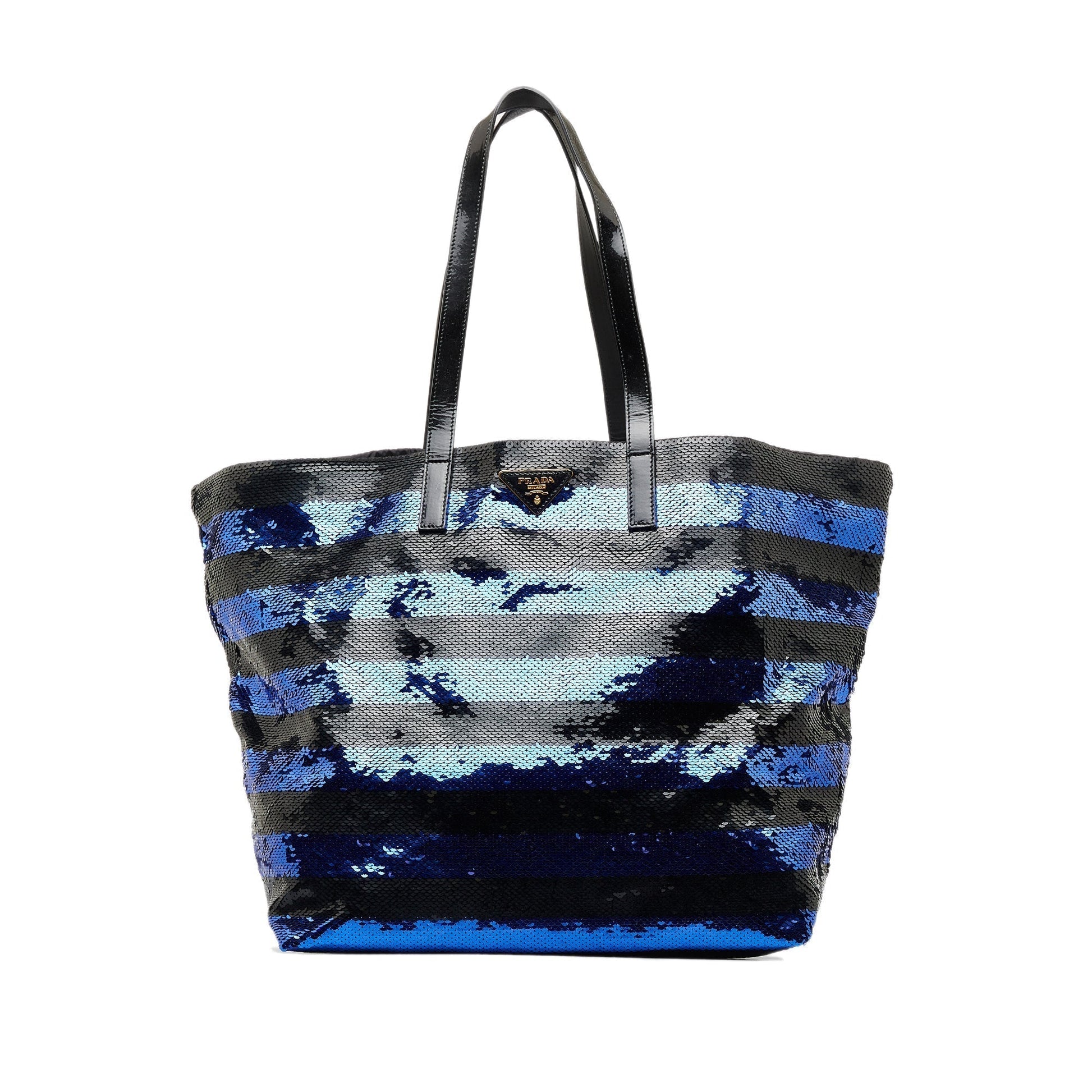Prada Sequined Tote Satin Blue Tote Bag