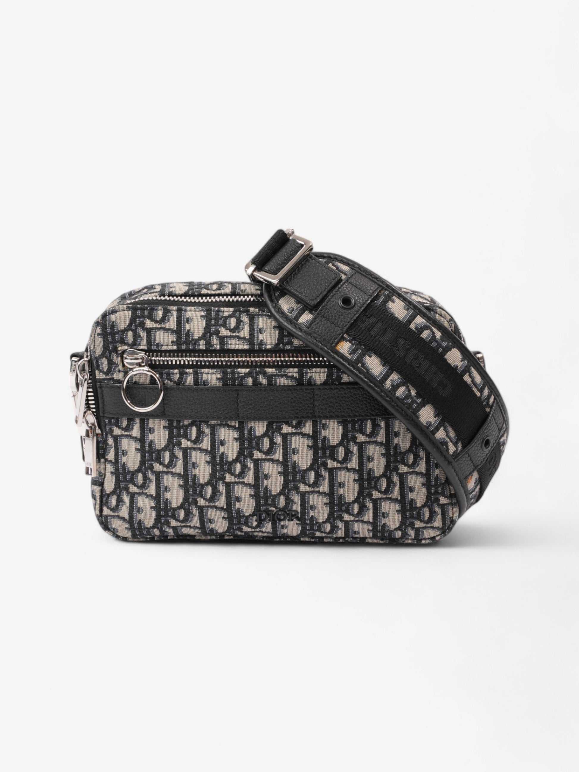 Dior Christian Safari Bag With Strap Oblique Cotton Black Beige Messenger Bag