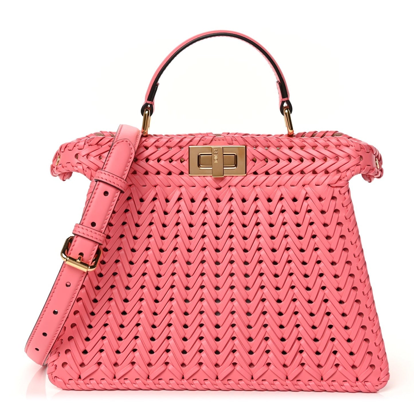 Fendi Shoulder Bag King Shiny Nappa Intreccio Peekaboo I Leather Vitello Pink Satchel Bag
