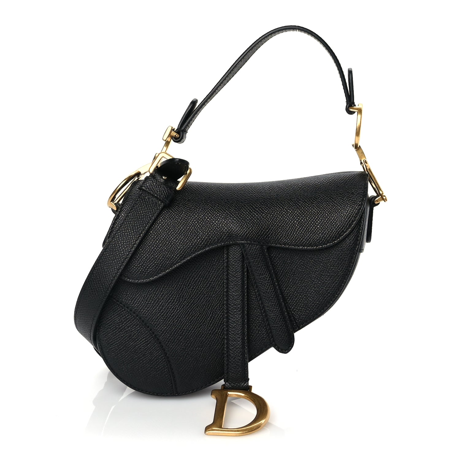Dior Handbag Christian Grained Calfskin Saddle Bag With Strap Leather Black Mini Shoulder Bag