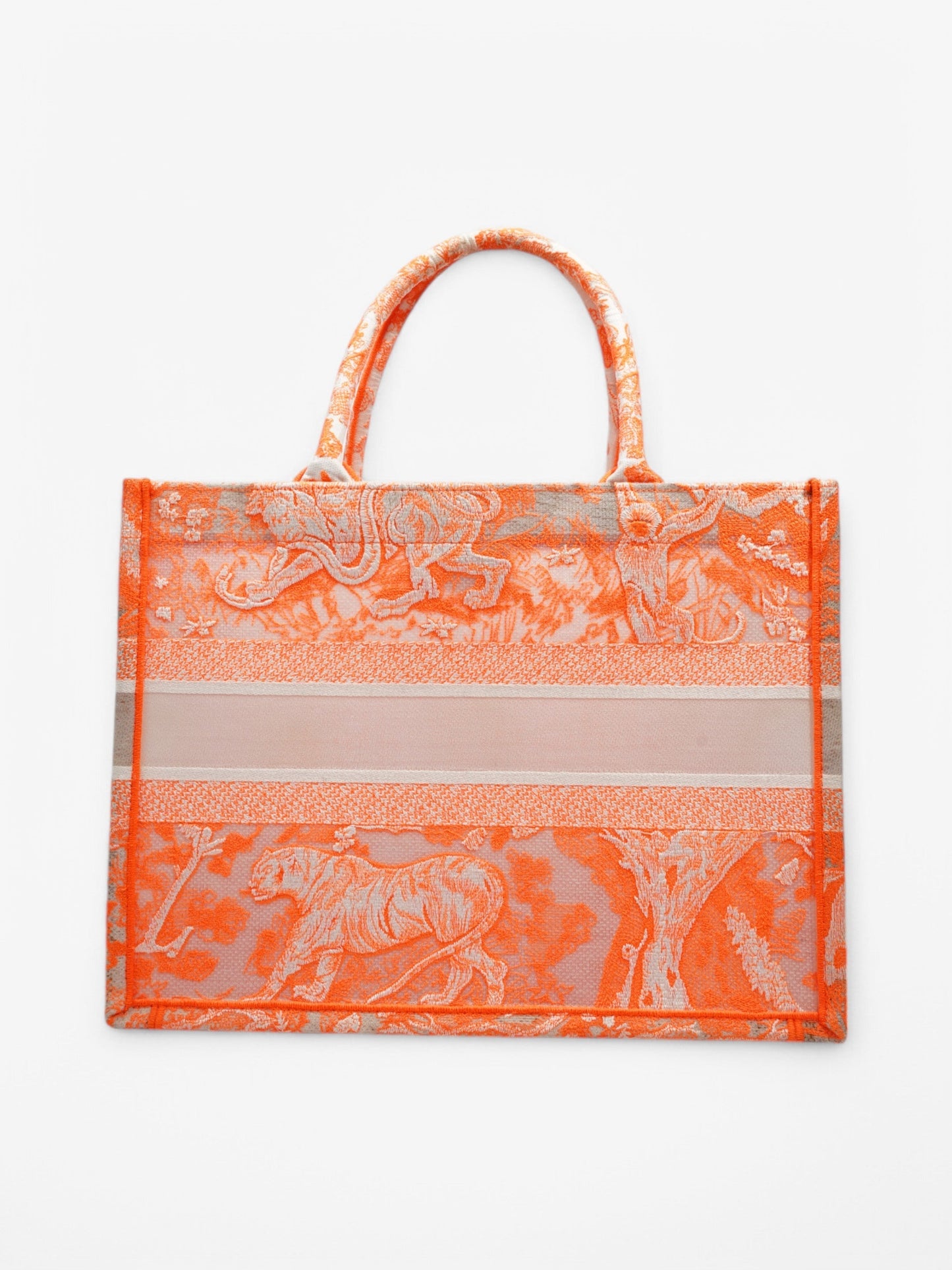 Dior Christian Book Tote Fluorescent Mesh White Orange Medium Tote Bag