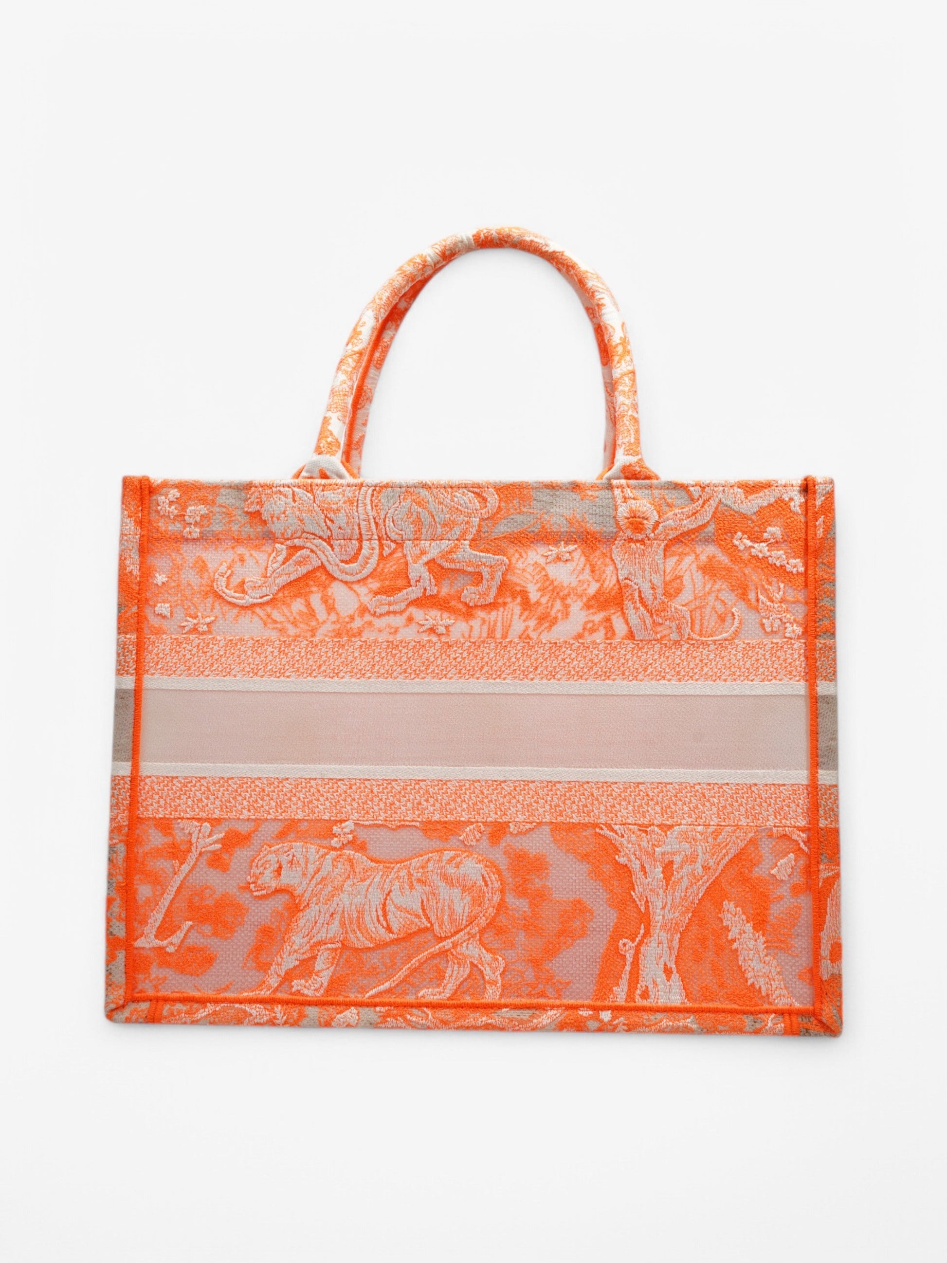 Dior Christian Book Tote Fluorescent Mesh White Orange Medium Tote Bag