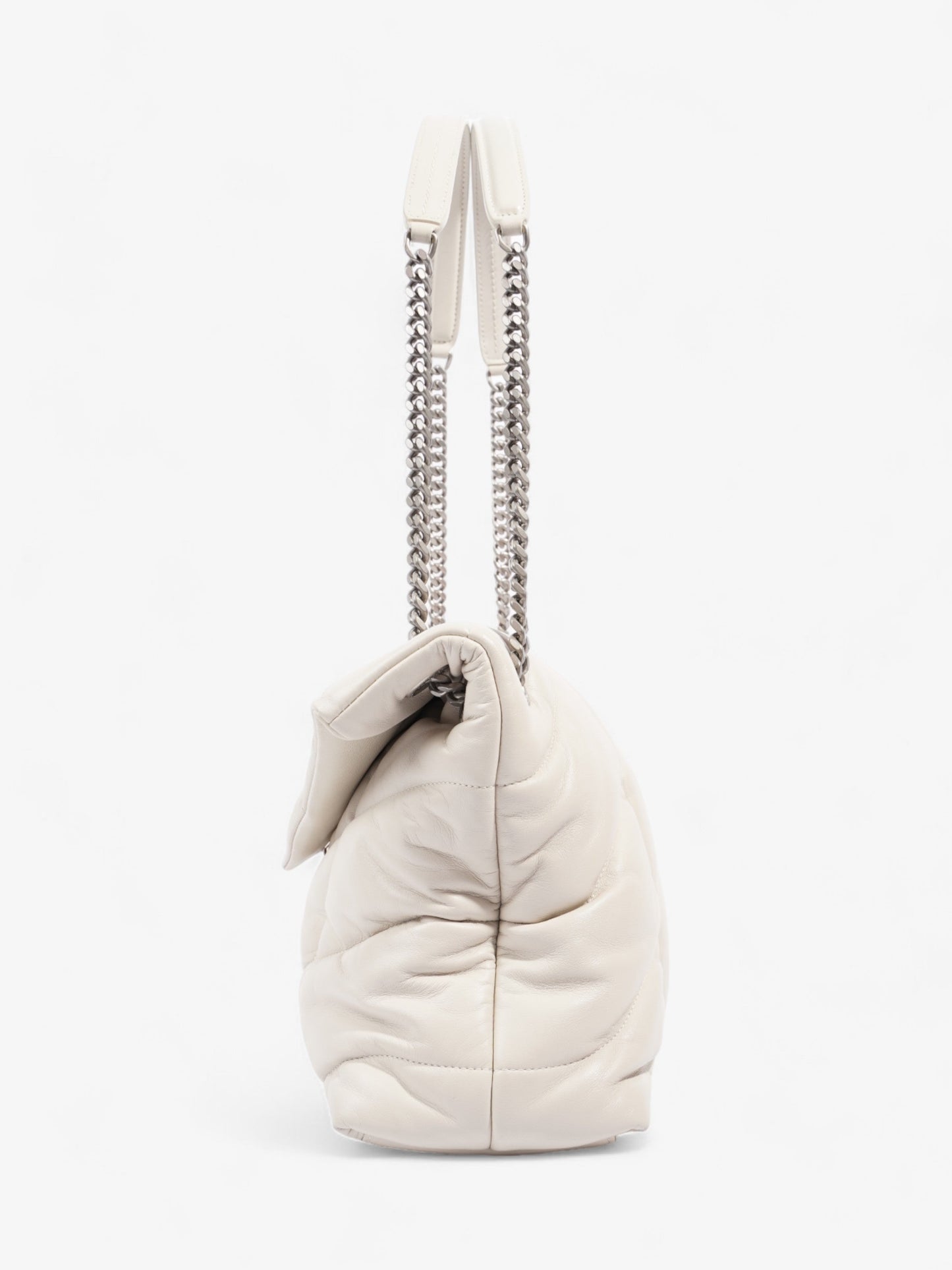 YSL Saint Laurent Lou Lou Puffer Nappa Shoulder Bag Leather White Medium