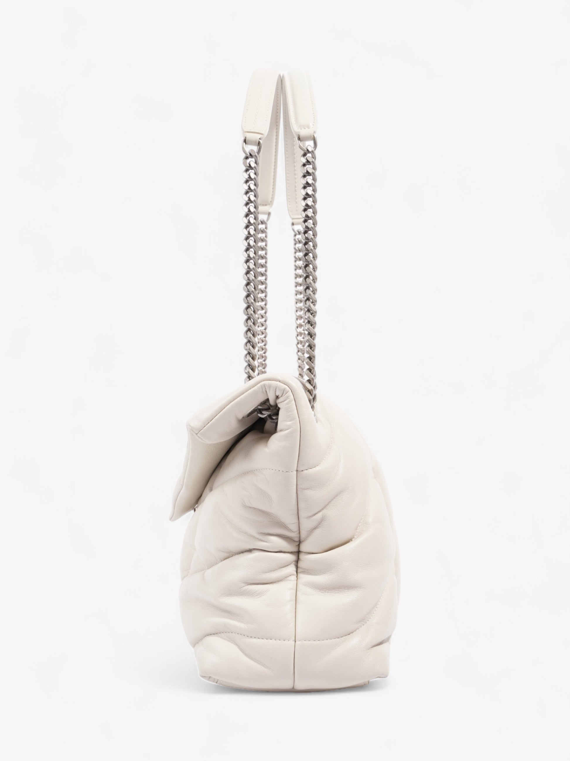 YSL Saint Laurent Lou Lou Puffer Nappa Shoulder Bag Leather White Medium