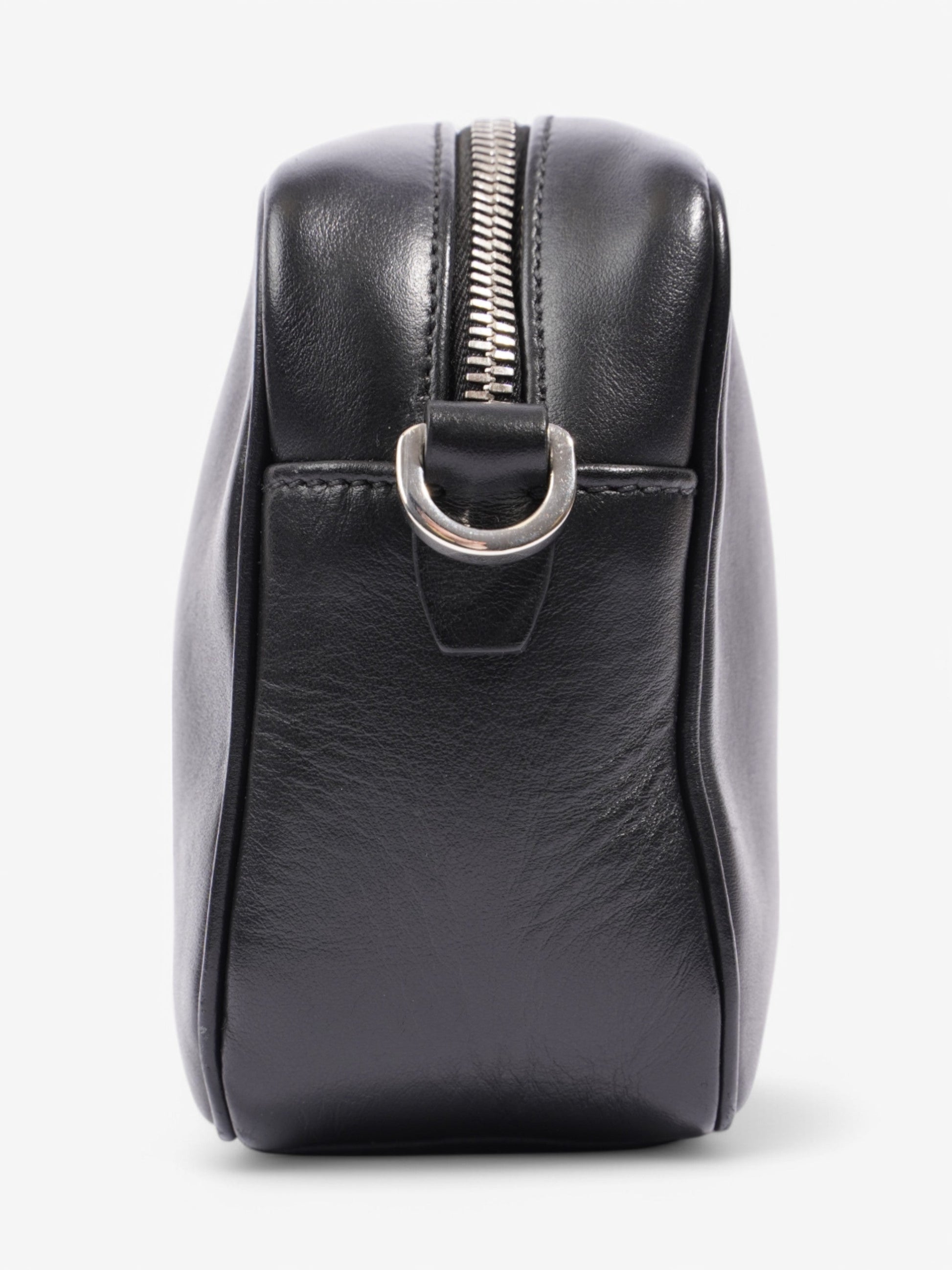 Prada Banana Triangle Camera Bag Leather Black White Crossbody Bag