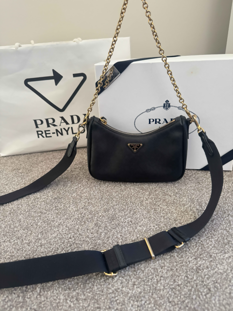 Prada Handbag Bandoliera Saffiano Black Chain