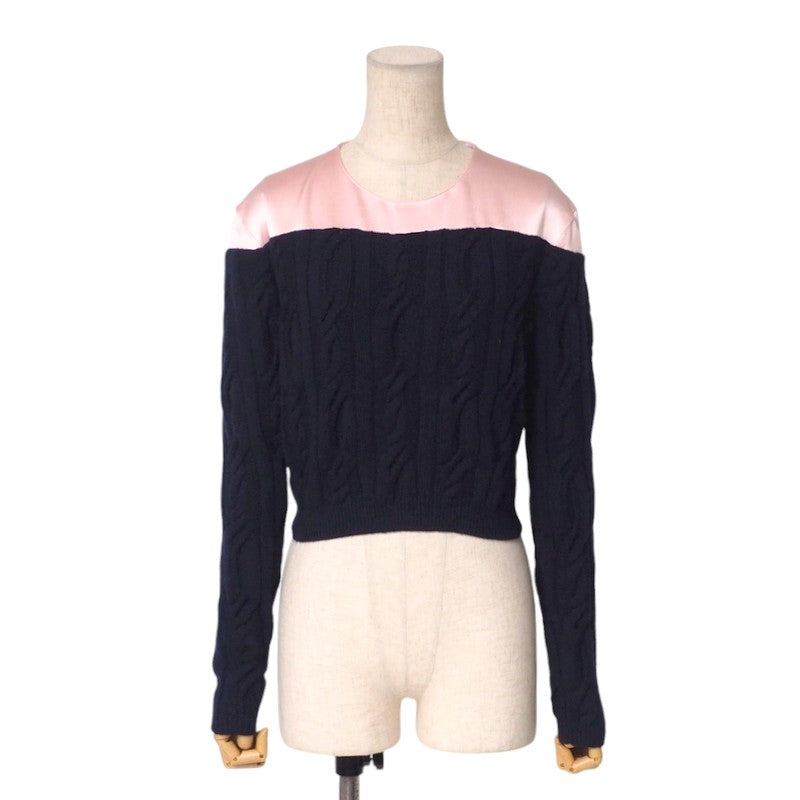 Dior Christian Knit Wool Navy Women Handbag Pink Travel Bag