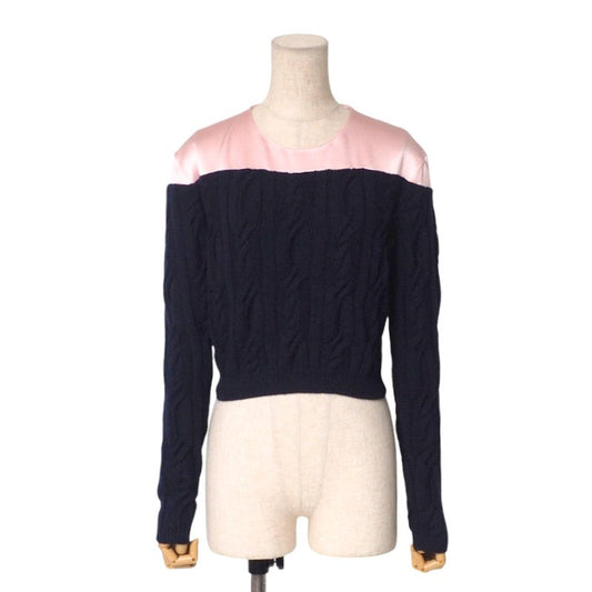 Dior Christian Knit Wool Navy Women Handbag Pink Travel Bag