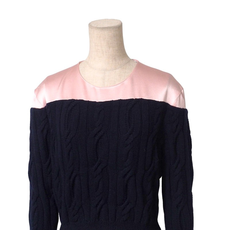 Dior Christian Knit Wool Navy Women Handbag Pink Travel Bag