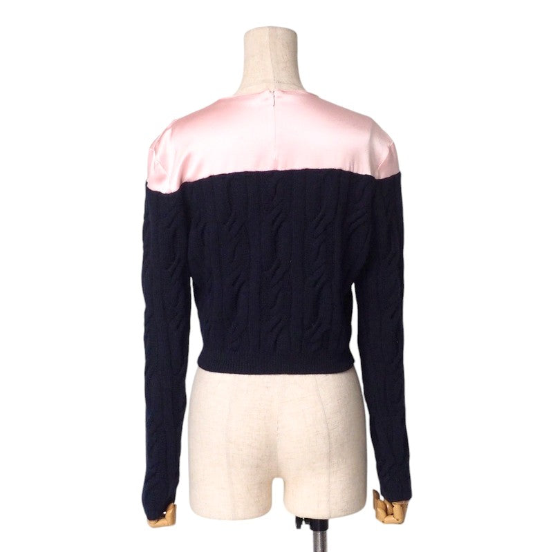 Dior Christian Knit Wool Navy Women Handbag Pink Travel Bag