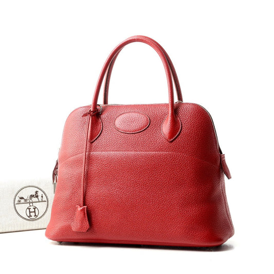 Hermes Handbag Taurillon Clemence Bolide Women Red Travel Bag