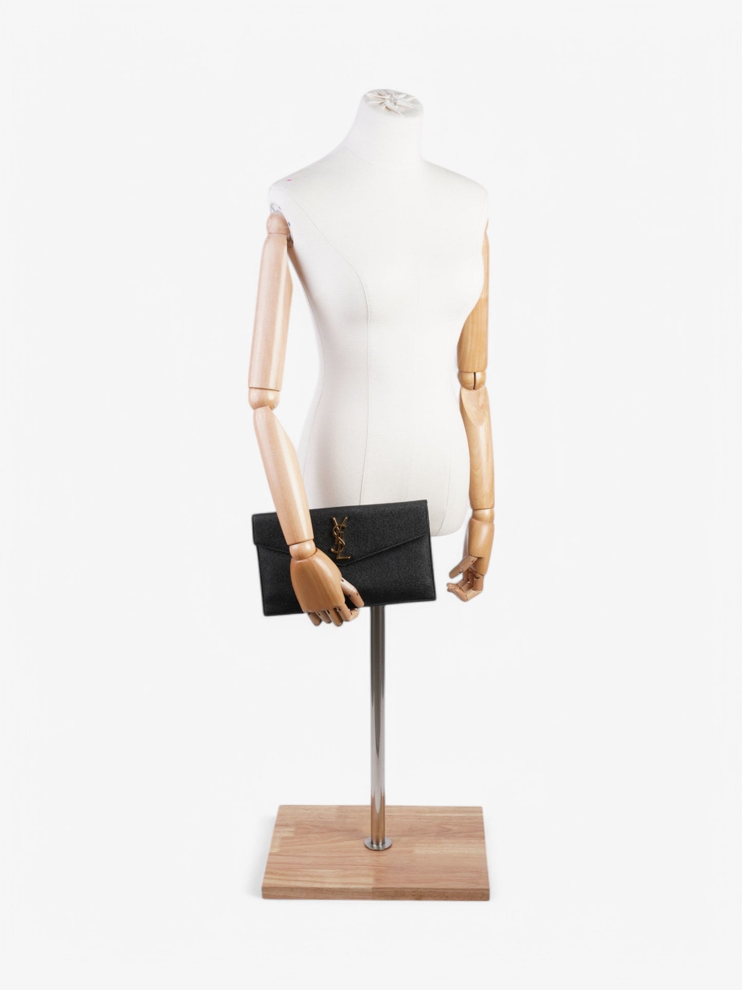 YSL Saint Laurent Uptown Pouch Calfskin Clutch Bag Leather Black
