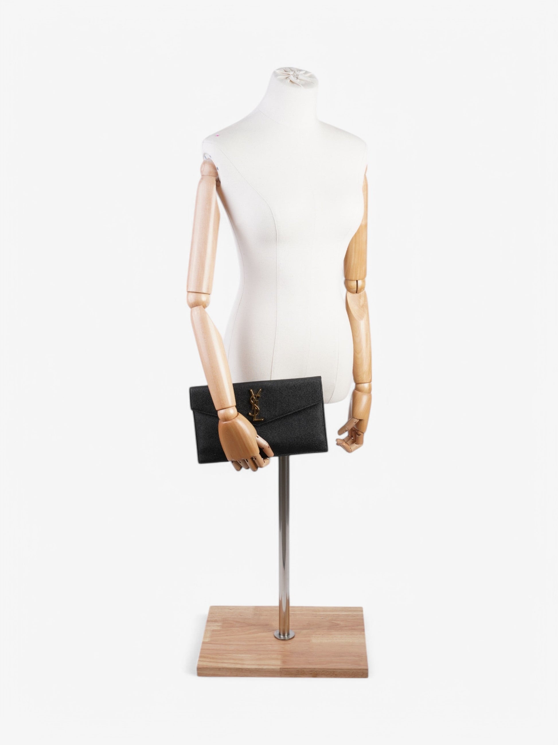 YSL Saint Laurent Uptown Pouch Calfskin Clutch Bag Leather Black
