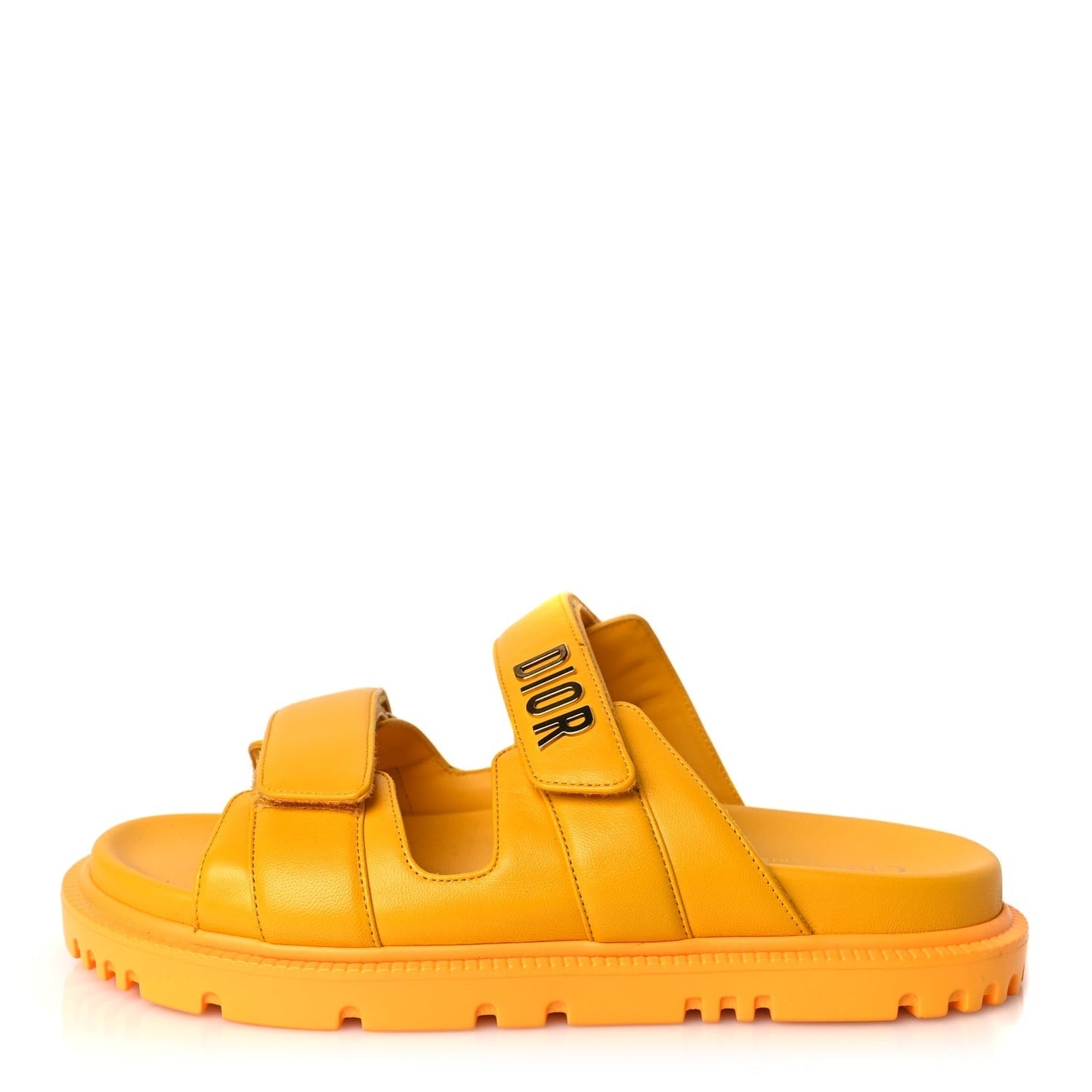 Dior Shoe Christian act 10mm Slide Sandals 37.5 Amber Leather Lambskin Yellow Shoes
