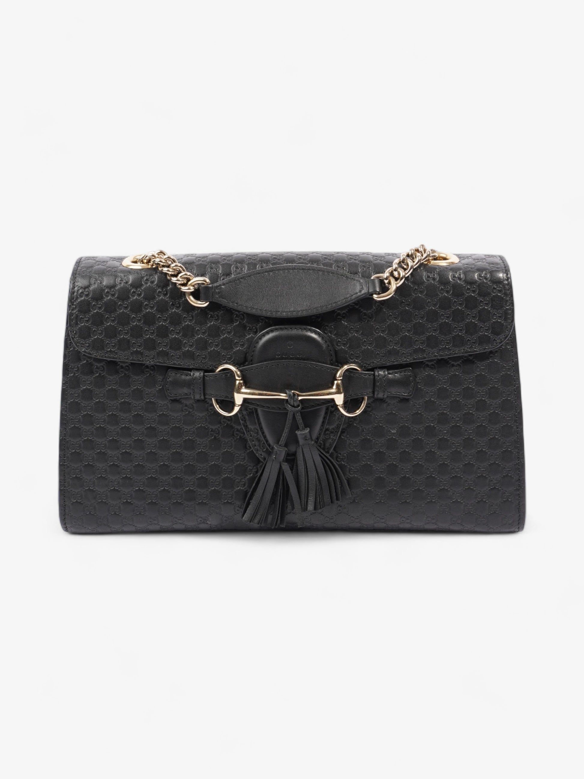 Gucci Emily ssima Chain Shoulder Bag Leather Black Leather Medium