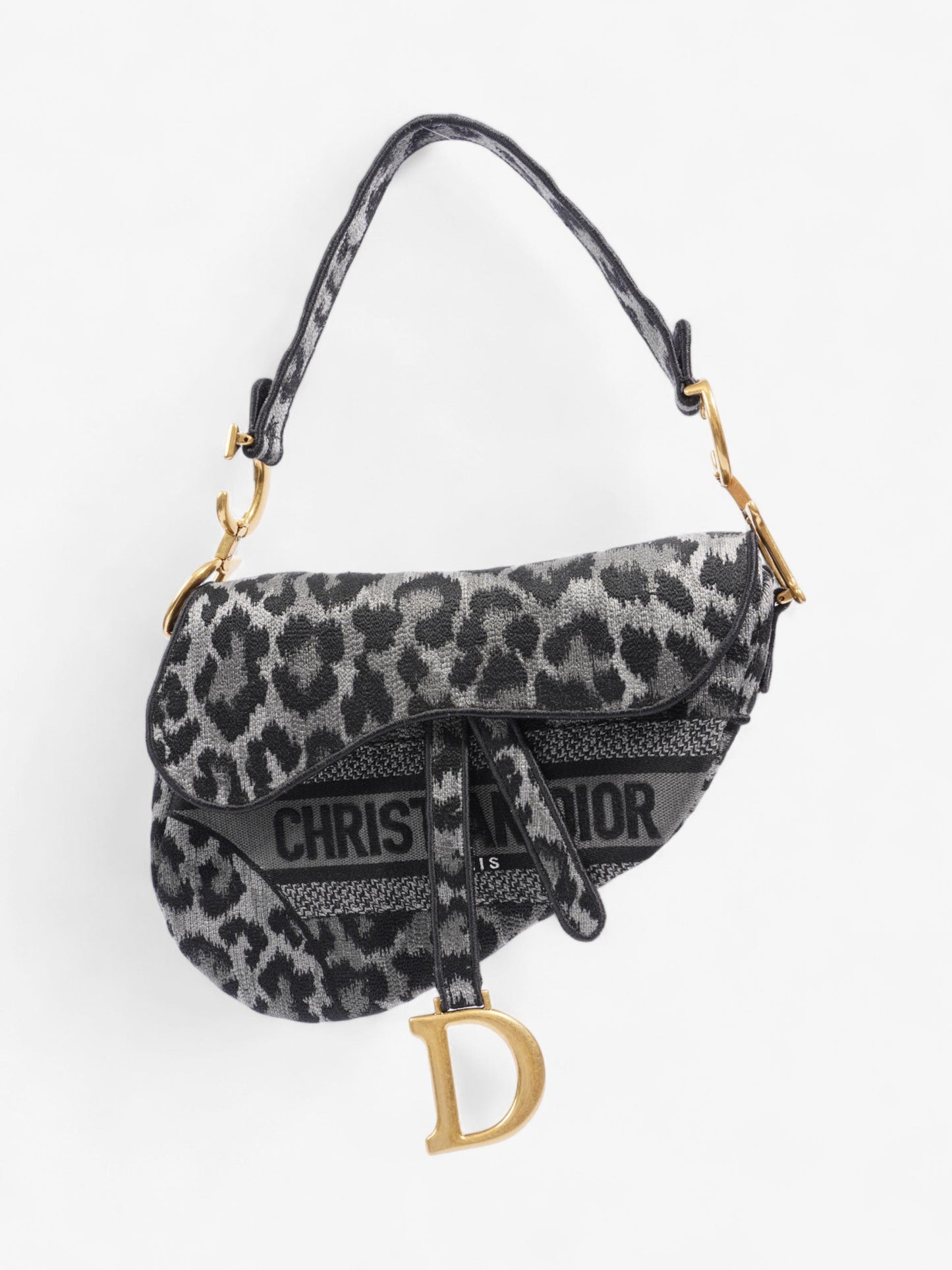 Dior Christian Saddle Bag Grey Cotton Black Gray Shoulder Bag