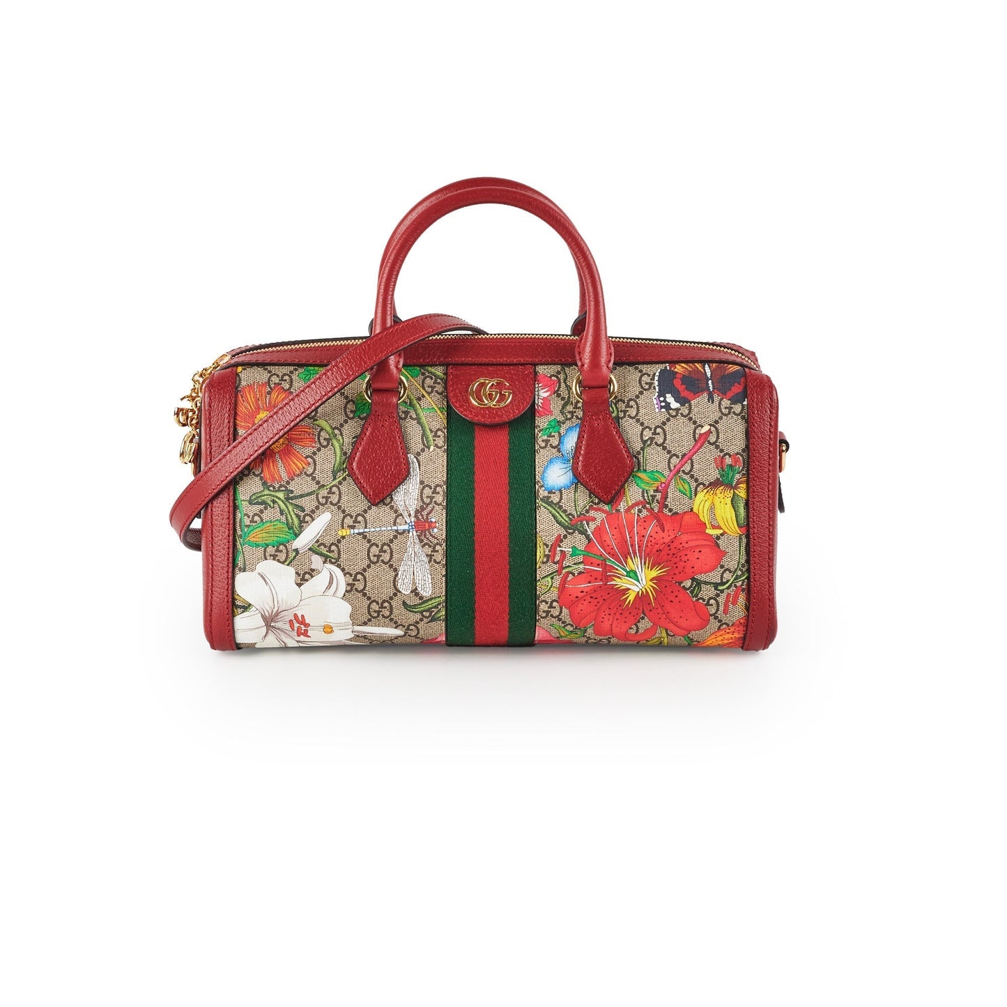 Gucci Supreme Flora Ophidia Boston Bag Beige Red Shoulder Bag