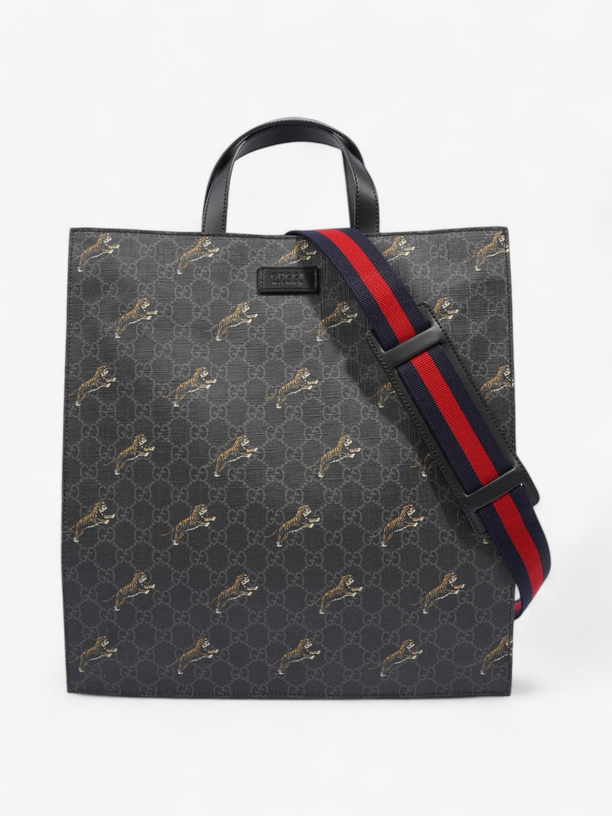 Gucci Bestiary Tote In Tiger Coated Canvas Black Tote Bag