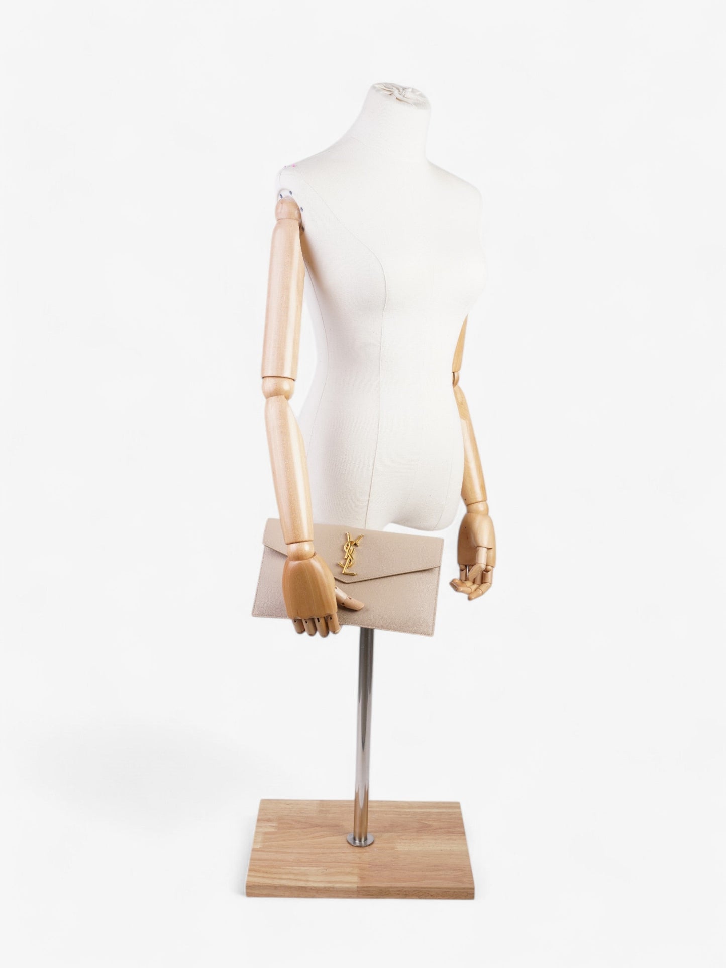 YSL Saint Laurent Uptown Clutch Nude Grained Leather Clutch Bag