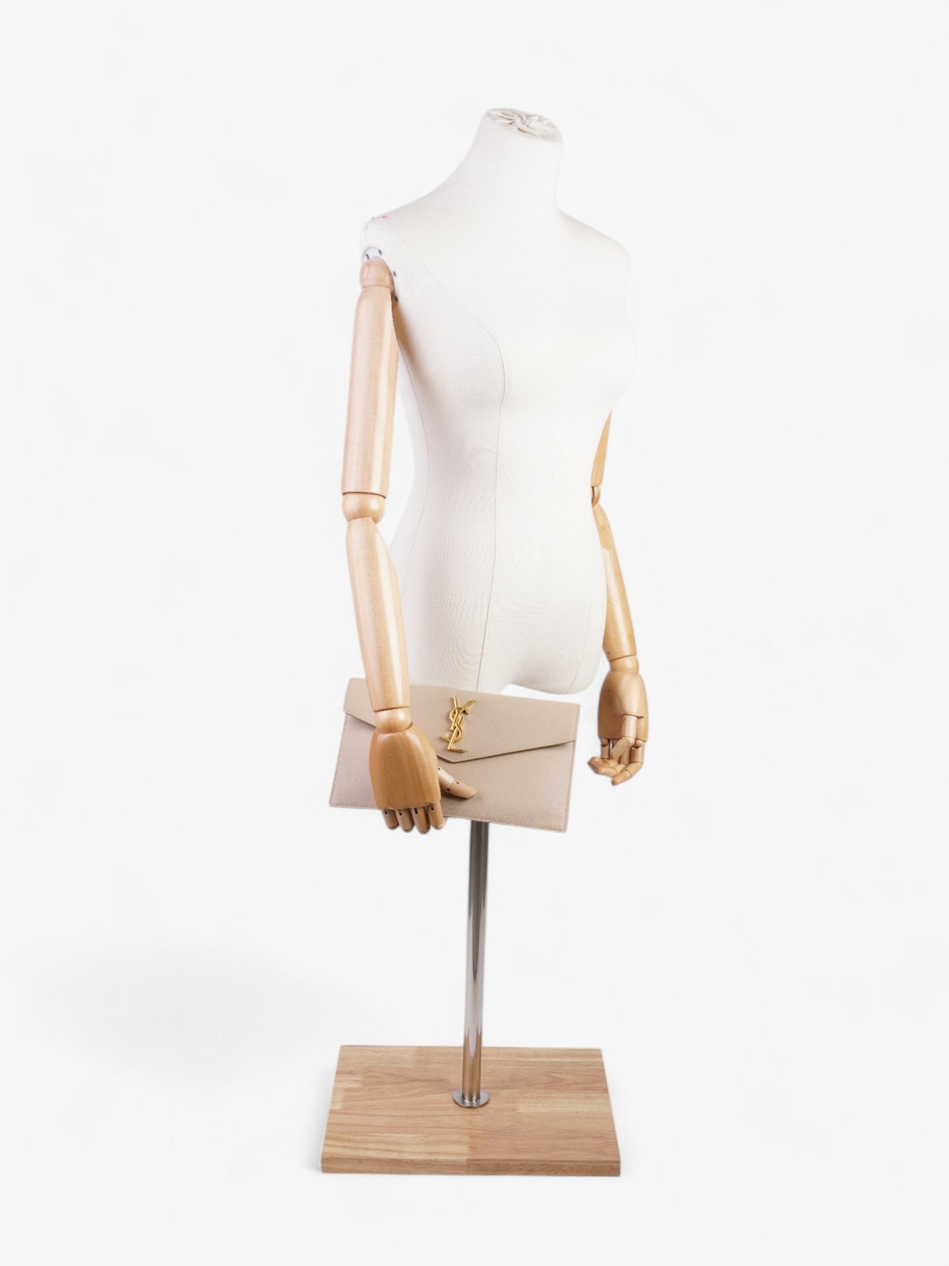 YSL Saint Laurent Uptown Clutch Nude Grained Leather Clutch Bag