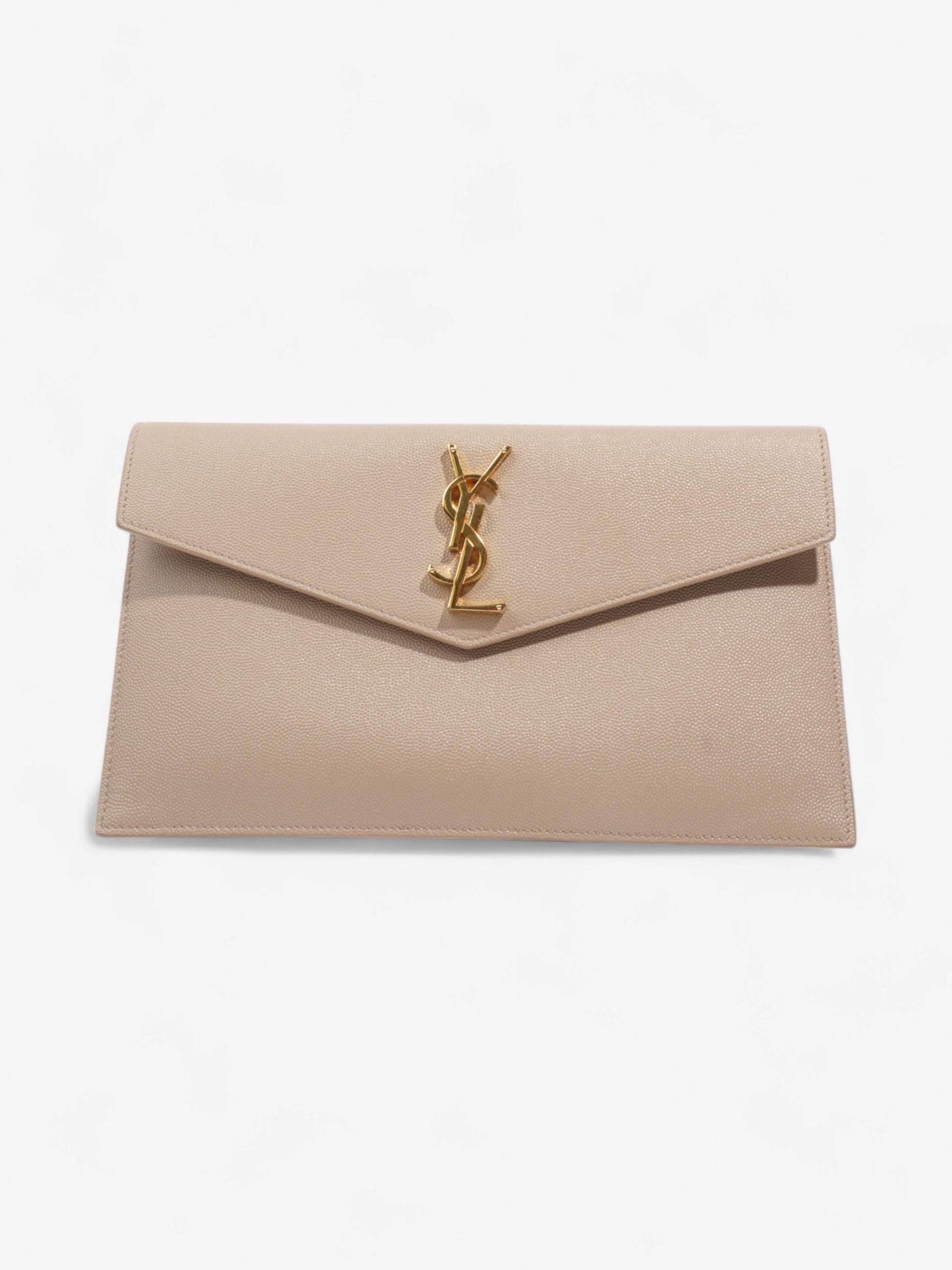 YSL Saint Laurent Uptown Clutch Nude Grained Leather Clutch Bag